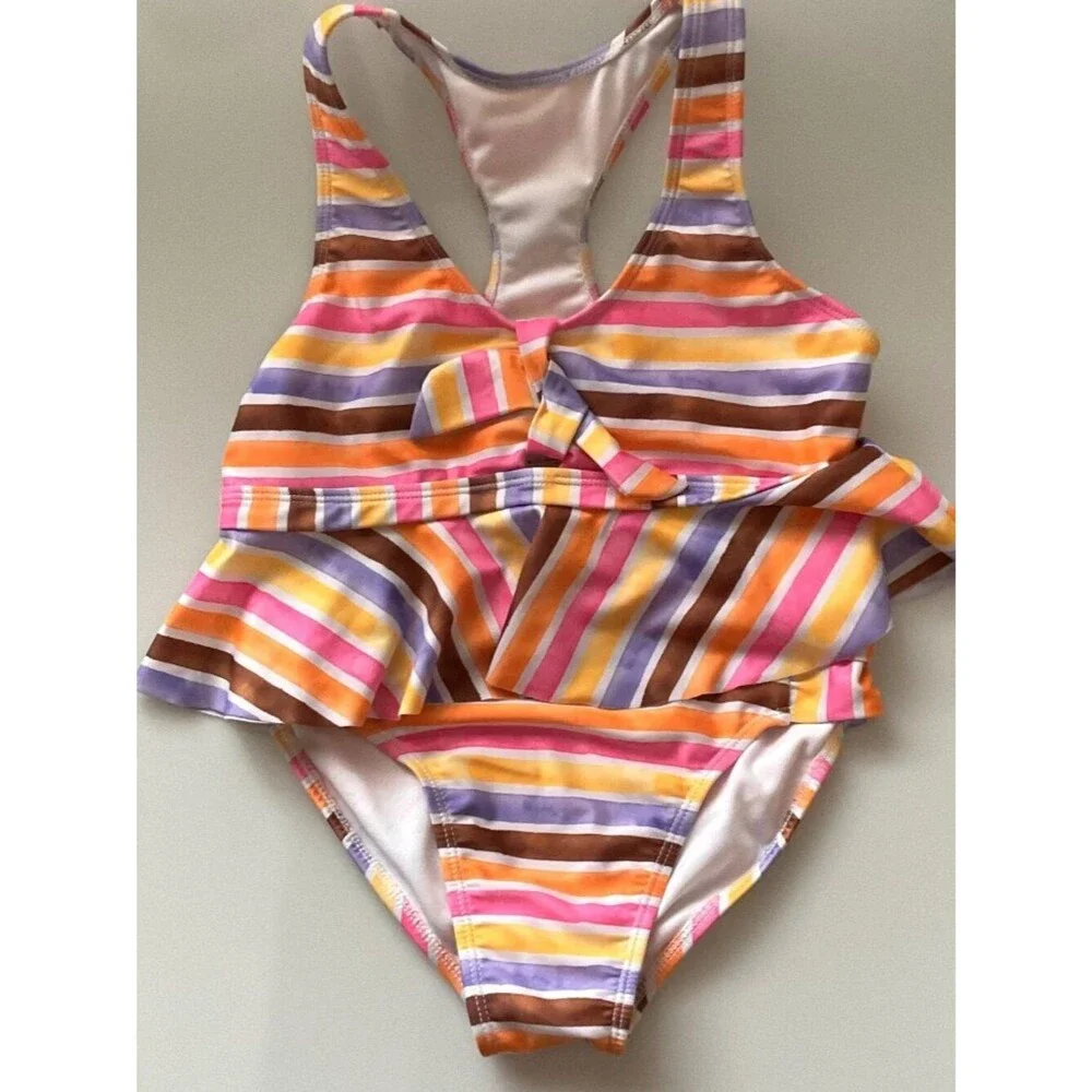 Like New Wonder Nation Girls Striped Tankini Swimming Suit 2 Pc Set UPF 50+